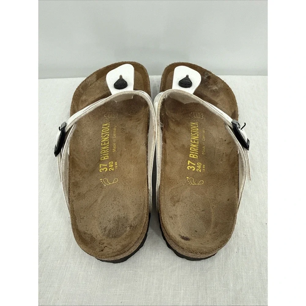 Birkenstock Women White Gizeh Faux Leather Sandals Size 37/6 Boho Comfort